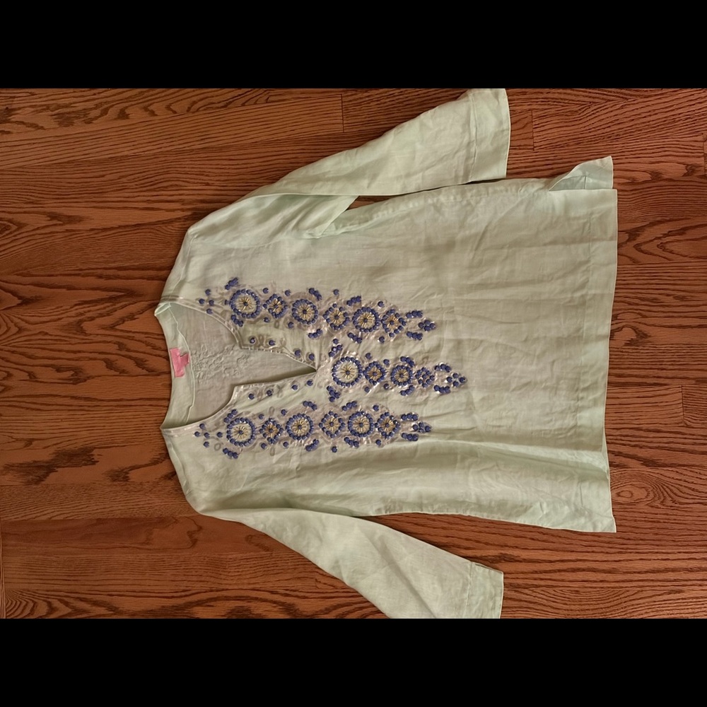 Lilly Pulitzer women’s mint green linen embellished tunic